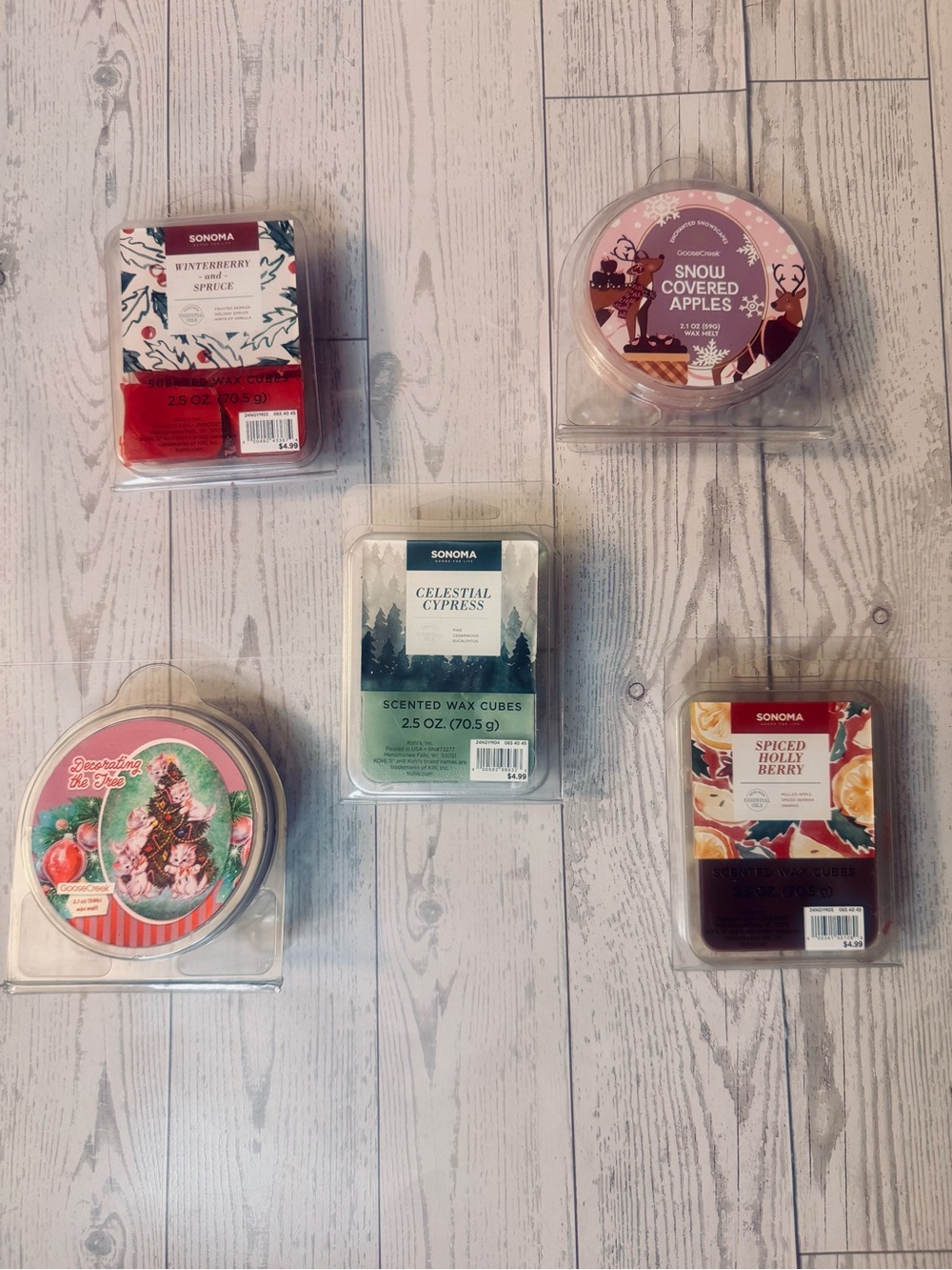 Bundle of 5 holiday and winter scented wax melts from GooseCreek and Sonoma
